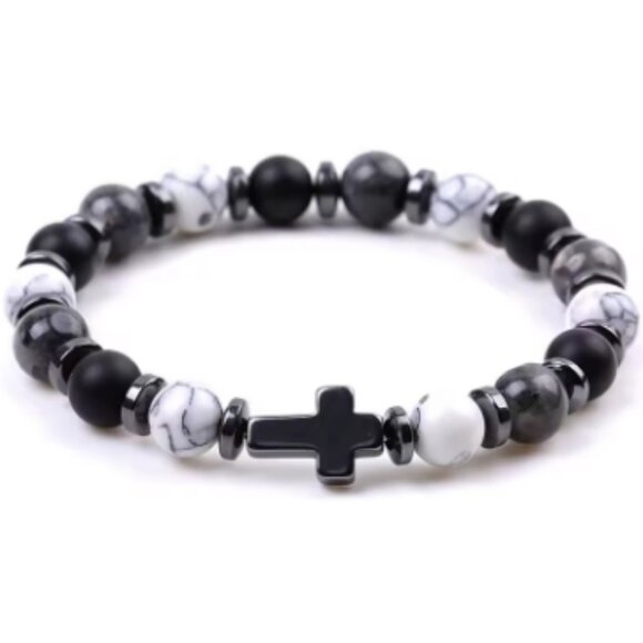 Cross Bracelet,Gemstone Bracelet,Stone Beads Cross Bracelet - Picture 1 of 1